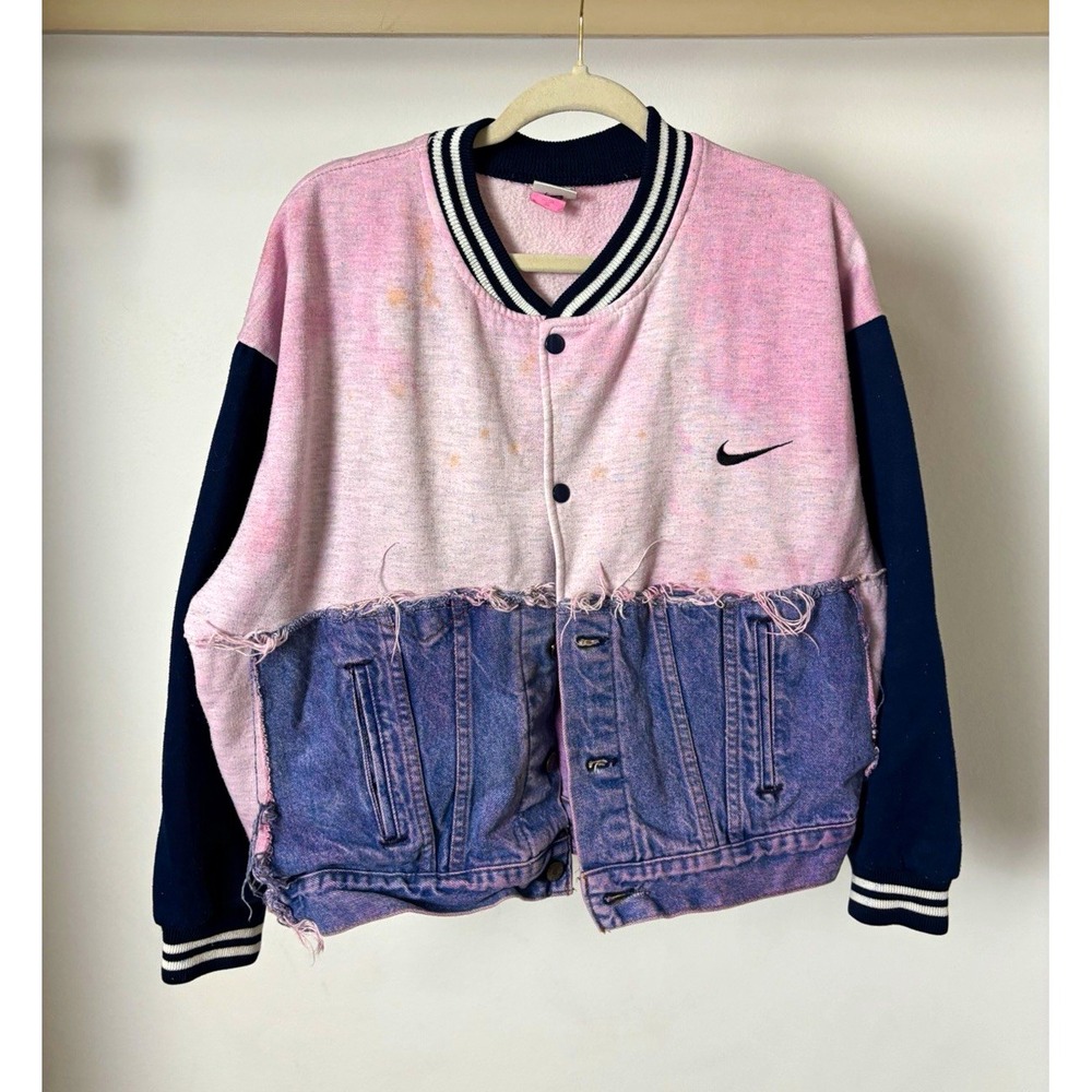 Nike Women Frankenstein Custom 1/1 Varsity Jacket Italy Denim Pink Blue L
